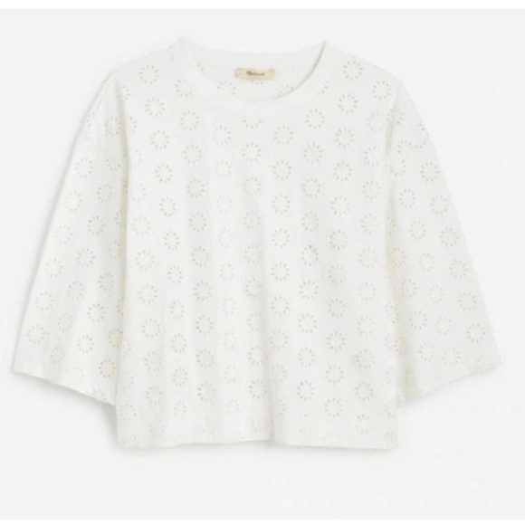 NWT Madewell White Embroidered Wide-Sleeve Boxy Tee Womens Size XS in white - Picture 1 of 5